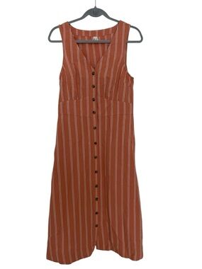 Pact Canopy Midi Dress Organic Cotton Linen Button Front Hermosa Stripe size S
